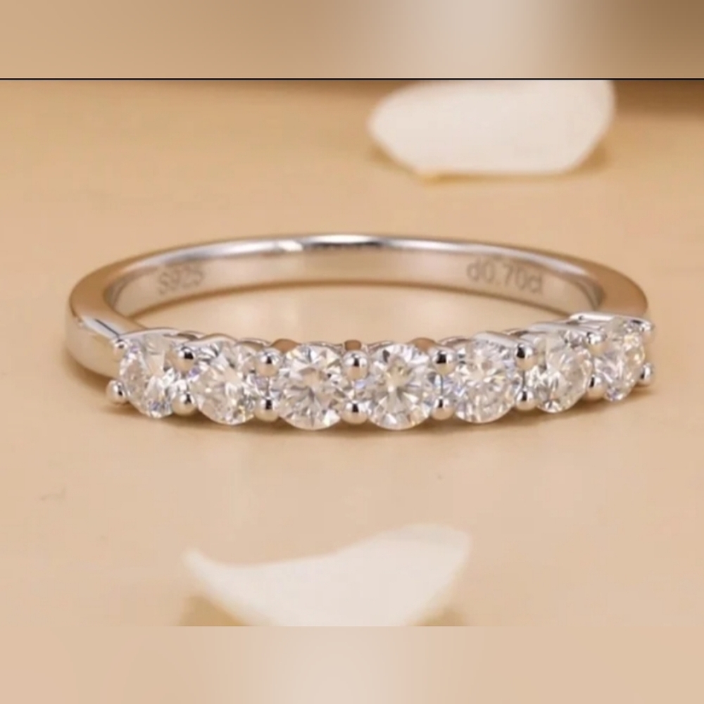 Diamond/Moissanite Tester Passed 7 Stone Moissanite Half Eternity Band 0.70 cttw